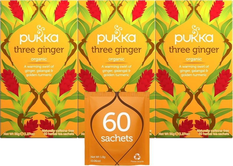 Pukka Organic Three Ginger Herbal Tea - 60 Tea Bags - Image 1